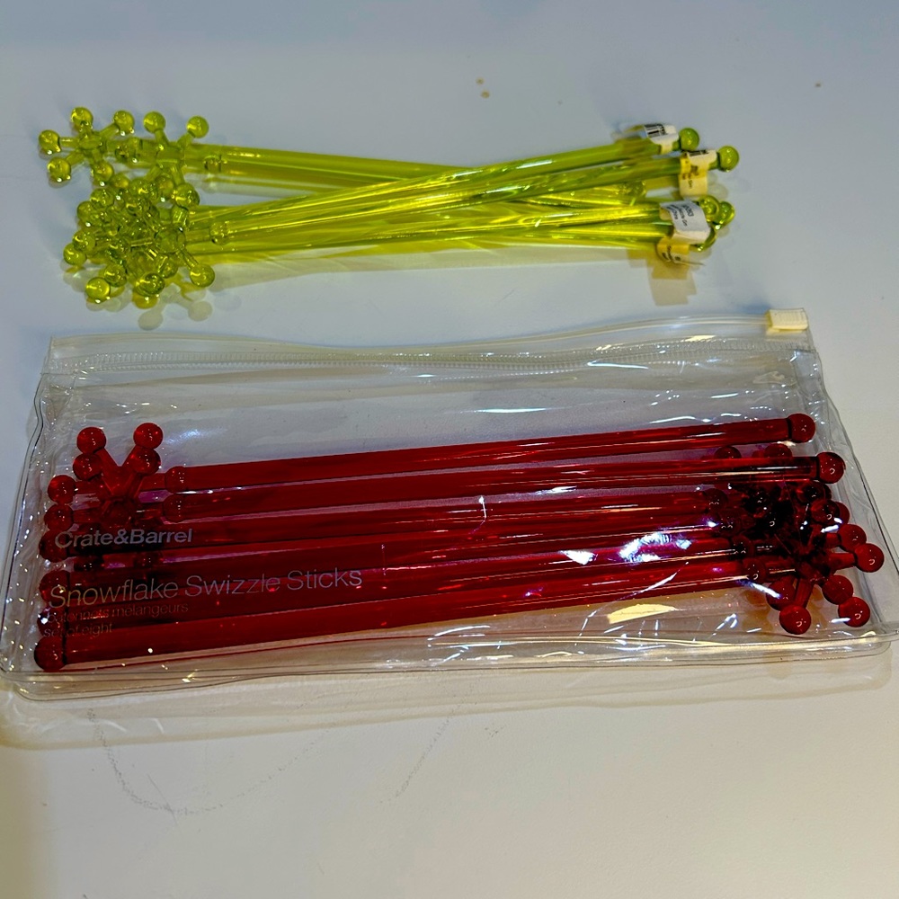 Crate and Barrel Snowflake Swizzle Sticks in red & green (set of 12)
